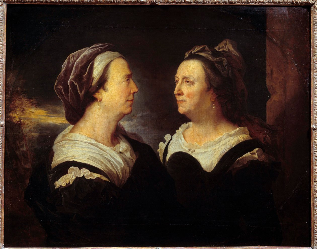 Rouva Rigaudin äidin muotokuva kahdessa eri asenteessa. Kaksoismuotokuva naisesta profiilissa (vasen ja oikea). Hyacinthe Rigaudin (1659-1743) maalaus 1695 su. 0,83x1,03 m tekijältä Hyacinthe Francois Rigaud