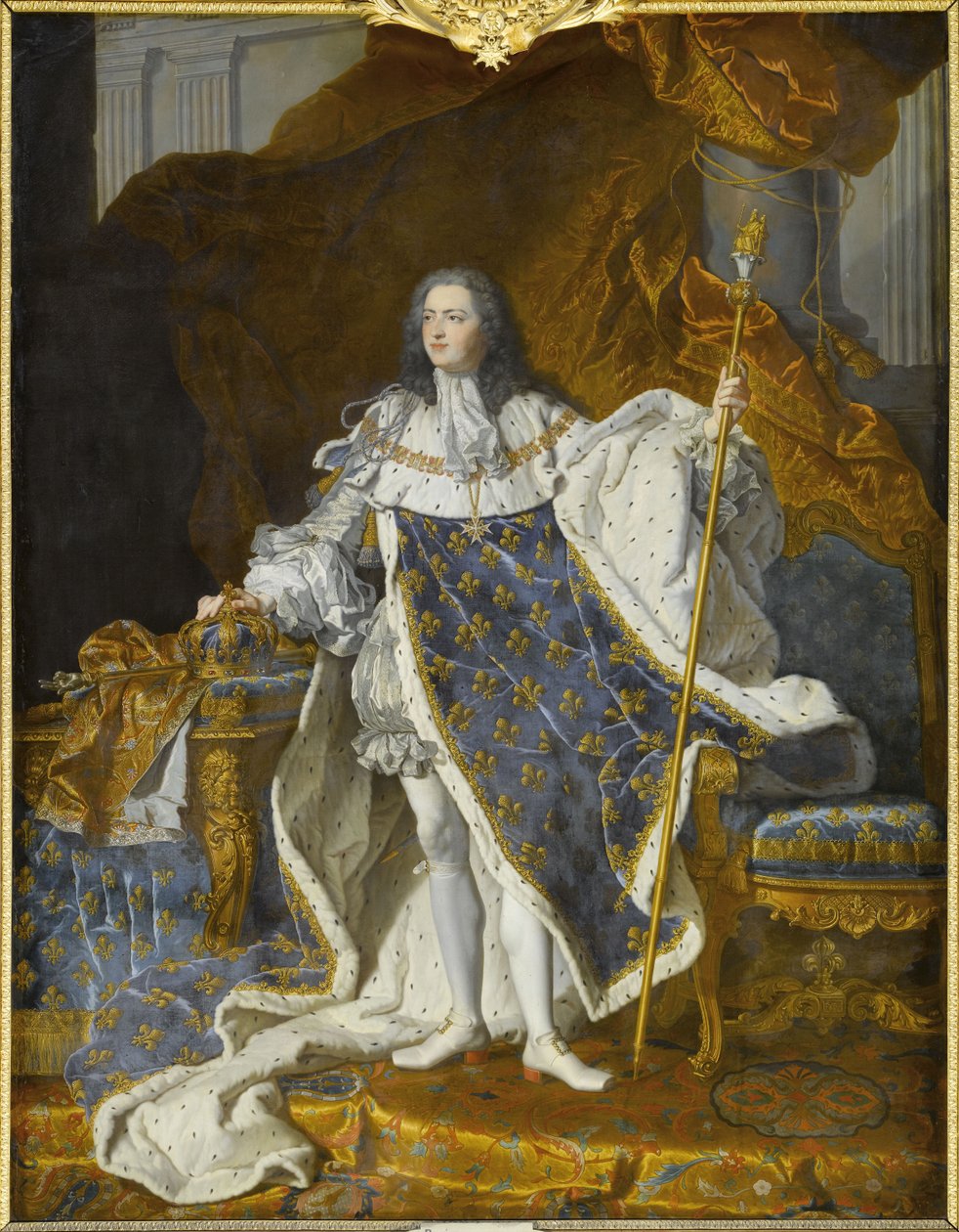 Ludvig XV:n muotokuva hänen kuninkaallisasussaan tekijältä Hyacinthe François Honoré Rigaud
