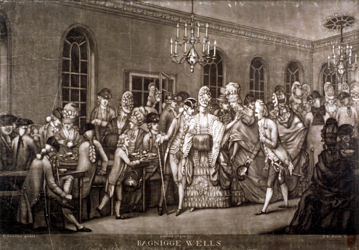 Näkymä tungosta huoneesta Bagnigge Wellsissä, Lontoossa, 1772. tekijältä IR Smith