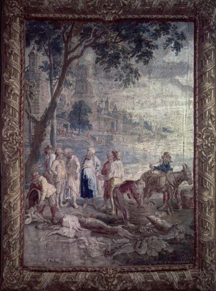 I.V.Borchtin maalaismaista kohtausta kuvaava kuvakudos, flaamilainen, 1600-luku tekijältä I.V. Borcht