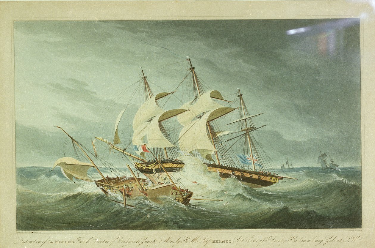 La Mouchin tuhoaminen HMS Hermesin toimesta. tekijältä I (after) Clark