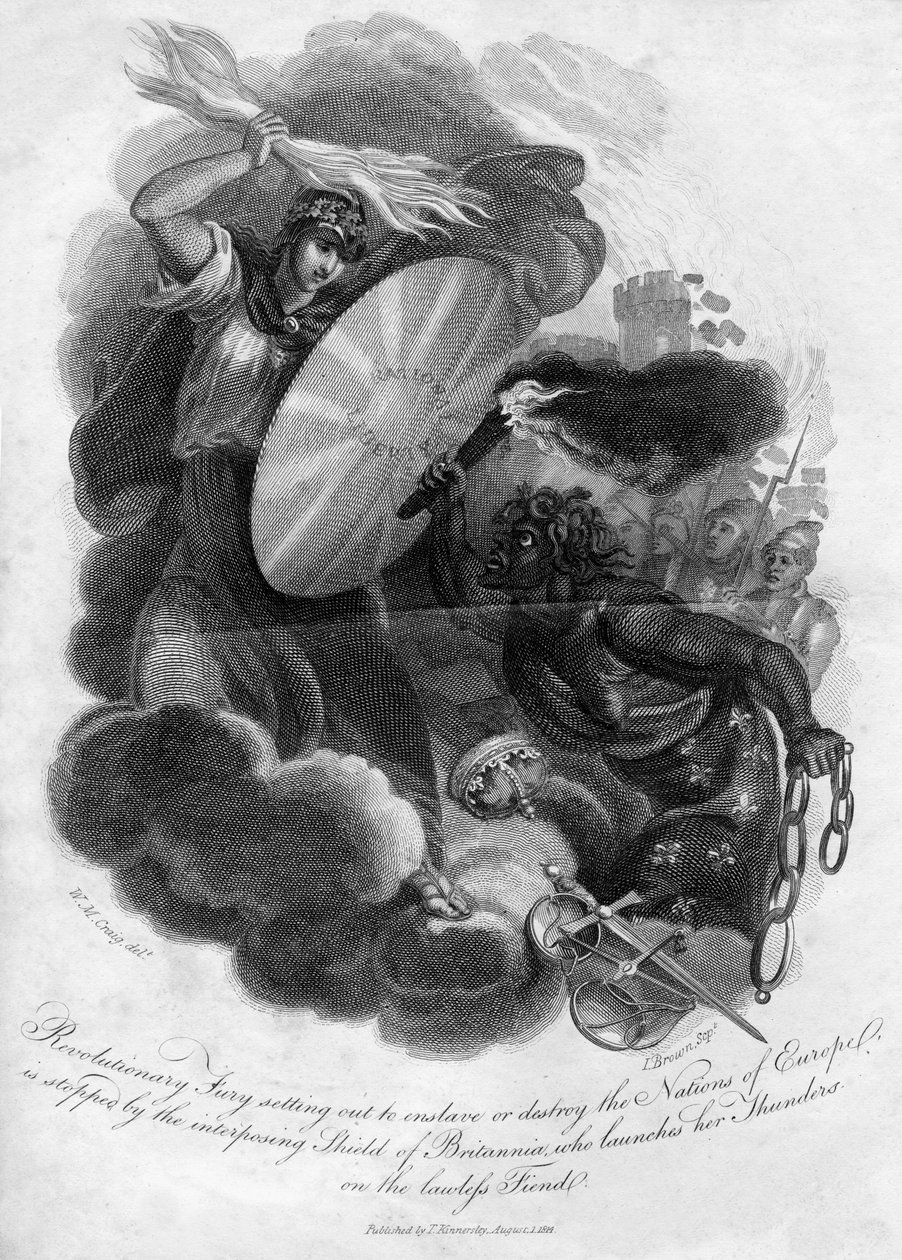 Vallankumouksellinen raivo, joka pyrkii orjuuttamaan tai tuhoamaan Euroopan kansoja, 1816. tekijältä I. Brown