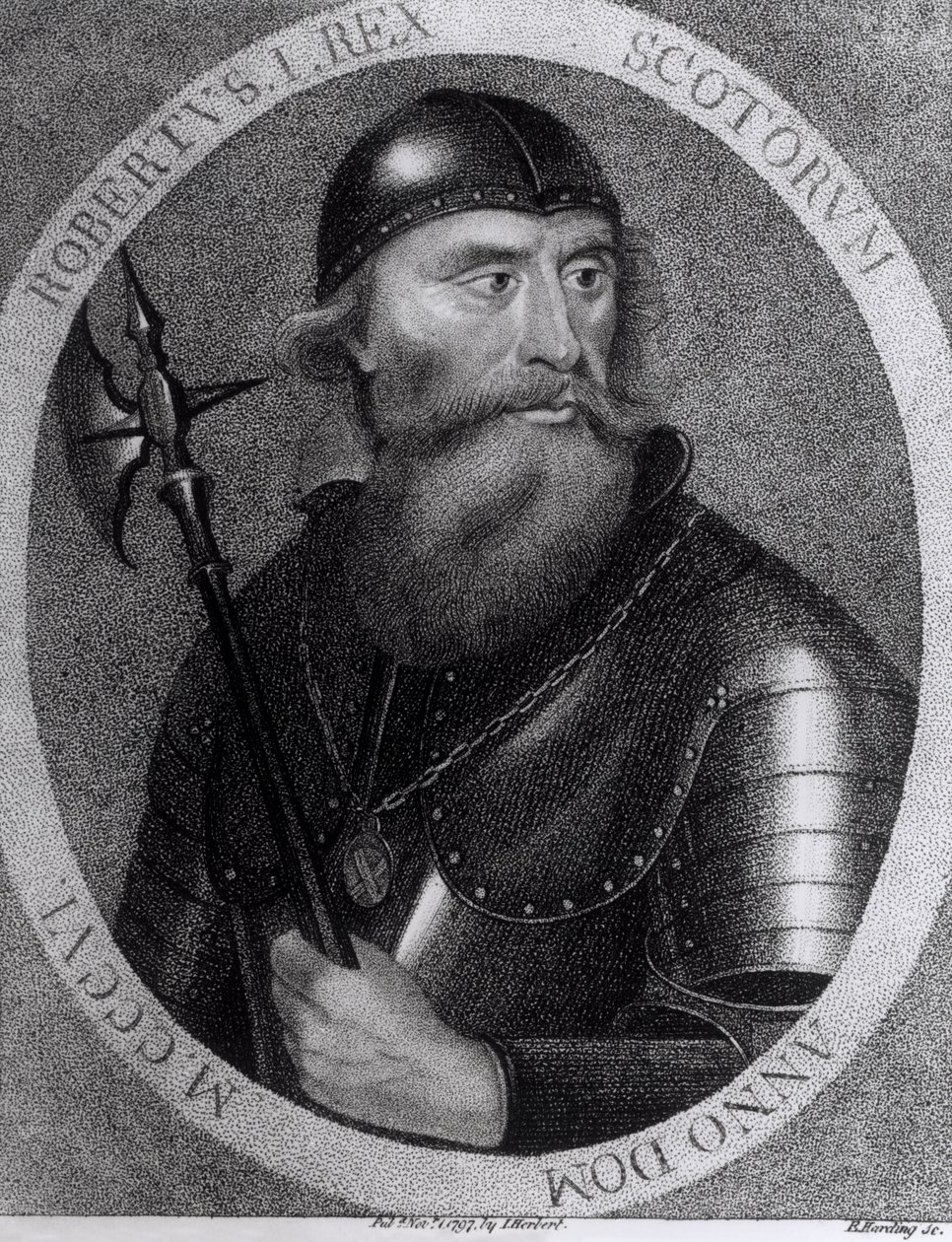 E. Hardingin kaivertama muotokuva Skotlannin kuninkaan Robert I:stä (1274-1329), 1. marraskuuta 1797 tekijältä I Herbert
