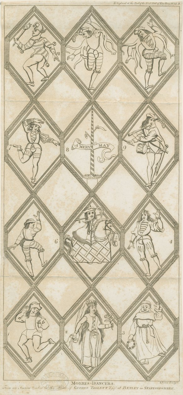 Betley Glass Window - Morris Dancers: kaiverrus, nd [?18th Century] tekijältä I Jones