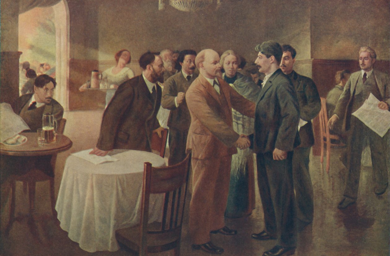 "Leninin ja Stalinin ensimmäinen tapaaminen, Tammerfors Suomi, joulukuu 1905", 1939. tekijältä I Vepkhvadze