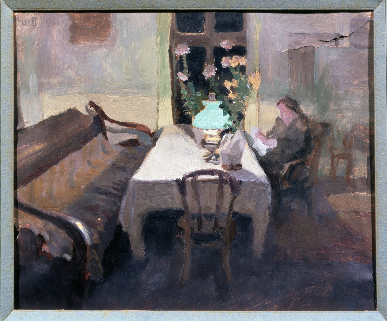 Huone, illalla. Jakov Jakolevich Kalinichenkon (1869-1938) teos, öljy paperille tekijältä Iakov Kalinichenko