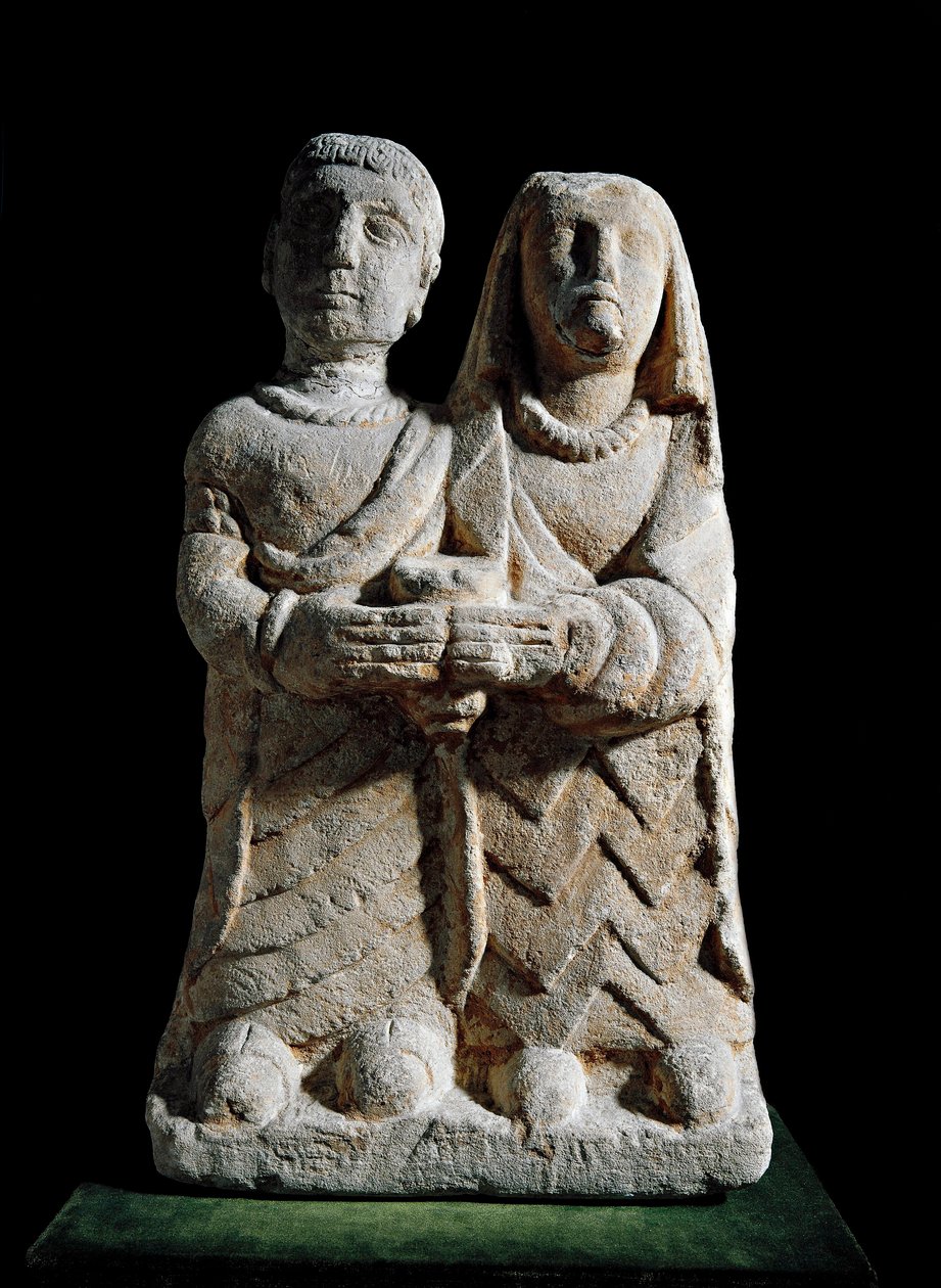 Iberinen taide: uhrilahjaparin patsas. Veistos Albacetesta, Espanjasta. 4.-2. vuosisadalla eKr. Madrid, kansallinen arkeologinen museo tekijältä Iberian