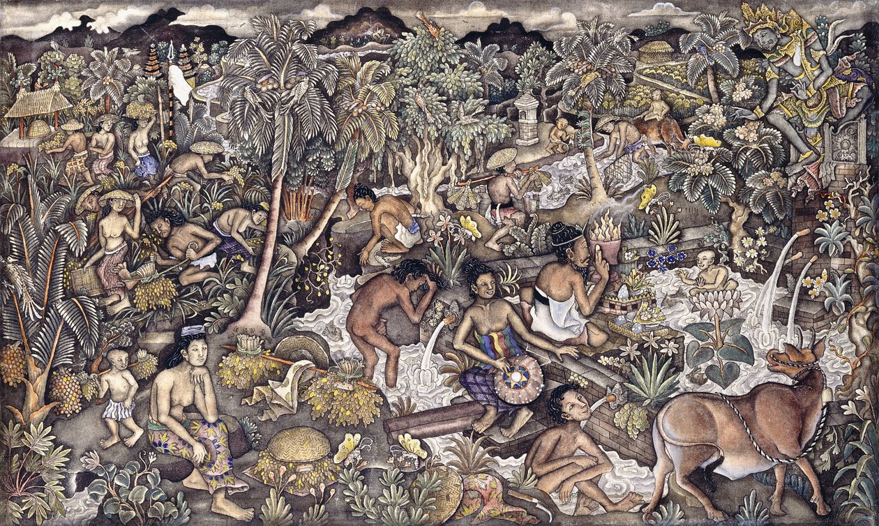 Bali Life, n. 1940 (öljy juustokankaalle) tekijältä Ida Bagus Kembeng