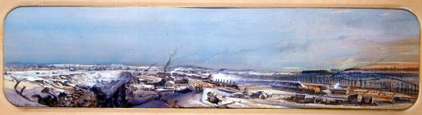 Teollisuusmaisema Blanzyn hiilikentällä lumen alla, Saone-et-Loire tekijältä Ignace Francois Bonhomme