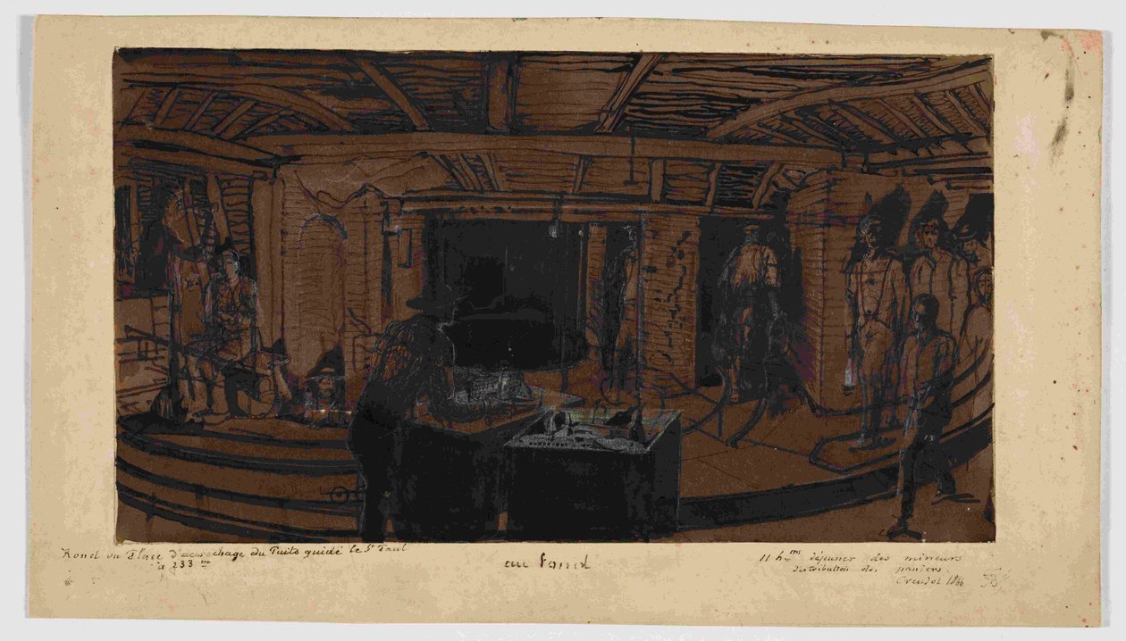 Taustalla kaivostyöläisten lounas, 1866. tekijältä Ignace Francois Bonhomme