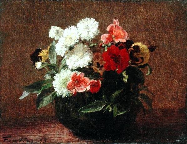 Kukkia saviruukussa tekijältä Ignace Henri Jean Fantin Latour