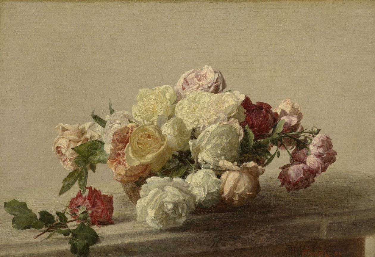 Ruusukulho marmoripöydällä, 1885 tekijältä Ignace Henri Jean Fantin Latour