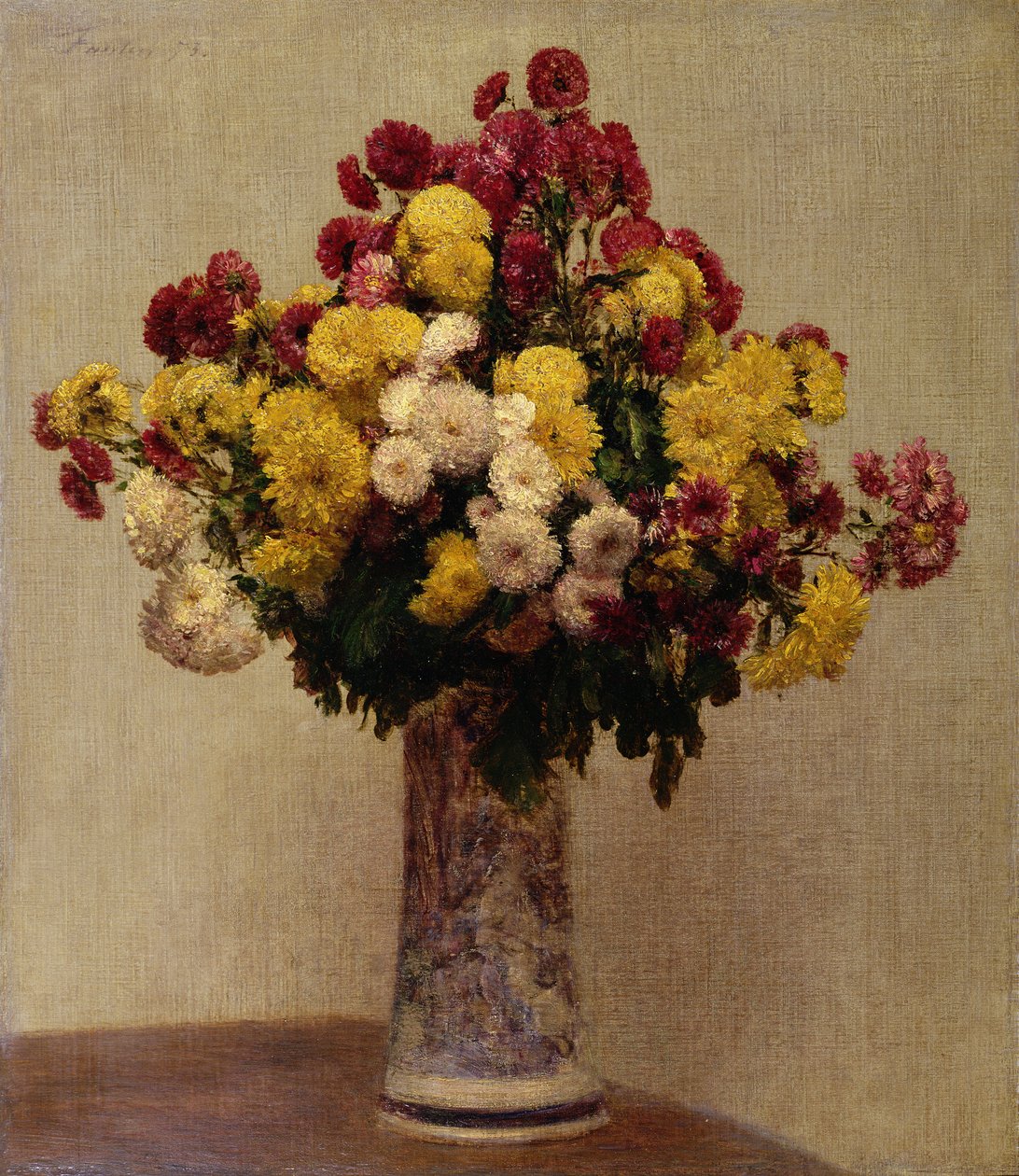 Krysanteemit maljakossa, 1873 tekijältä Ignace Henri Jean Fantin Latour