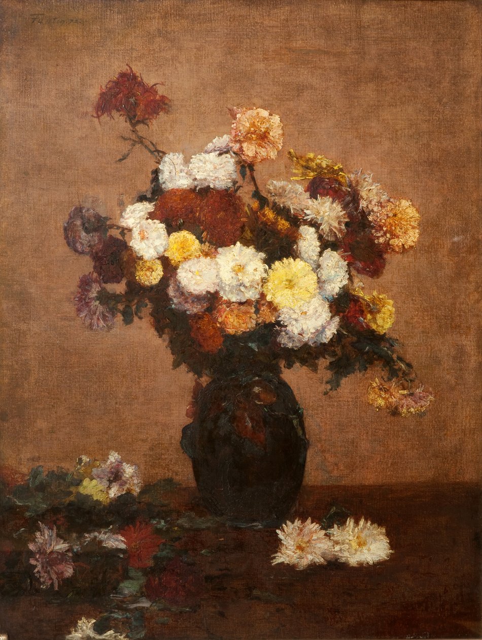 Kukat maljakossa, 1872 tekijältä Ignace Henri Jean Fantin Latour