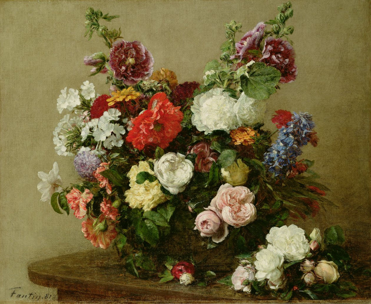 Ranskalaiset ruusut ja pionit, 1881 tekijältä Ignace Henri Jean Fantin Latour