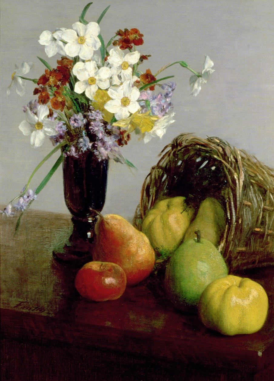 Hedelmiä ja kukkia, 1866 tekijältä Ignace Henri Jean Fantin Latour