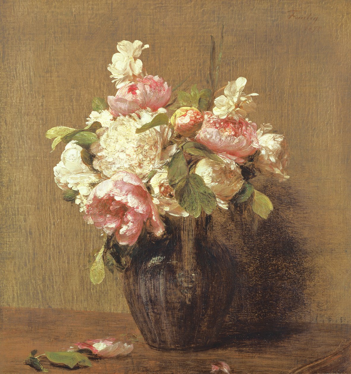 Valkoiset ja vaaleanpunaiset pionit, Narcissus tekijältä Ignace Henri Jean Fantin Latour
