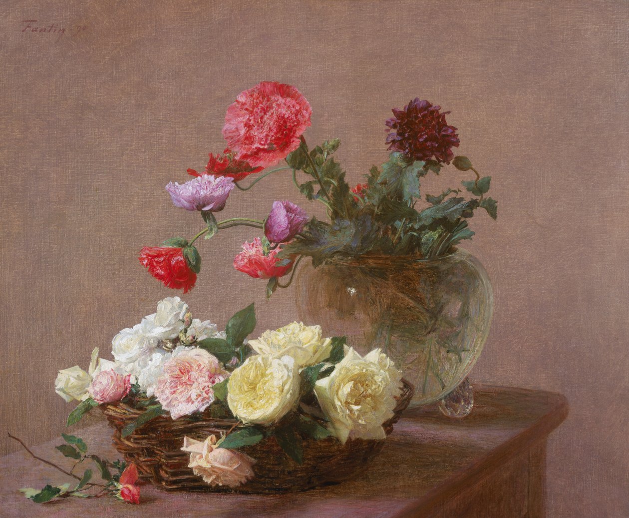 Unikot kristallimaljakossa tai ruusukori, 1890 tekijältä Ignace Henri Jean Fantin Latour