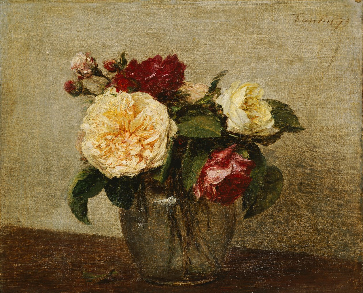 Punaiset ja keltaiset ruusut, 1879 tekijältä Ignace Henri Jean Fantin Latour