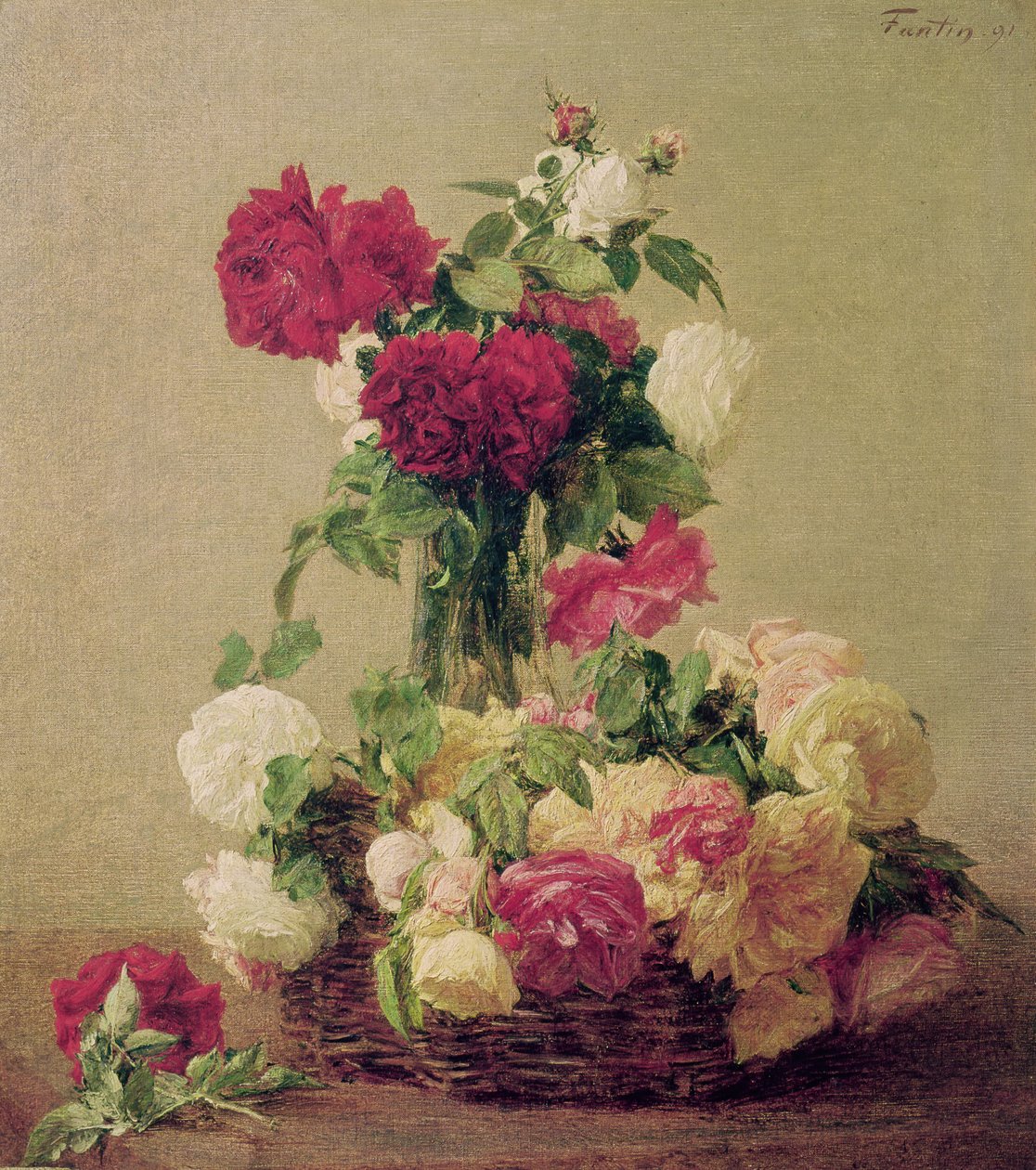 Ruusut, 1891 tekijältä Ignace Henri Jean Fantin Latour