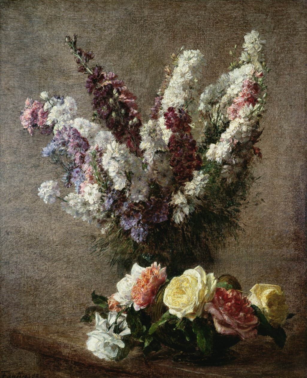 Roses ja Larkspur, 1885 tekijältä Ignace Henri Jean Fantin Latour