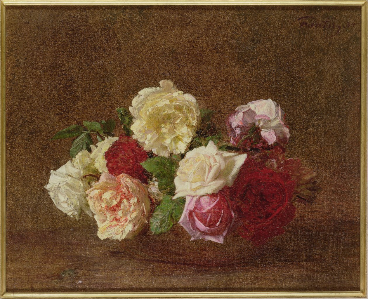 Ruusuja kulhossa, 1884 tekijältä Ignace Henri Jean Fantin Latour