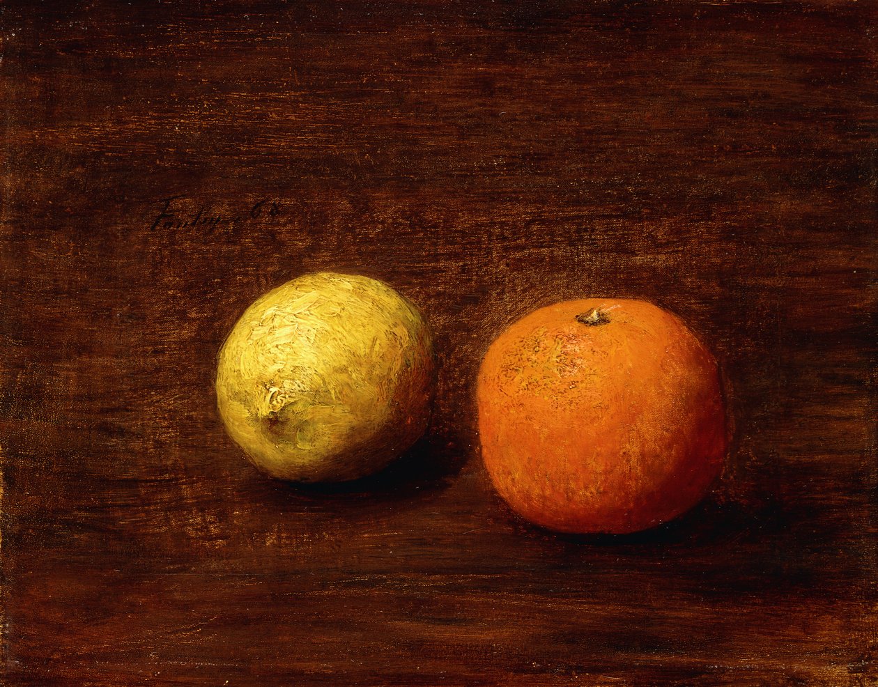 Asetelma, sitruuna ja appelsiini; Nature Morte, Citron et Orange, 1868 tekijältä Ignace Henri Jean Fantin Latour