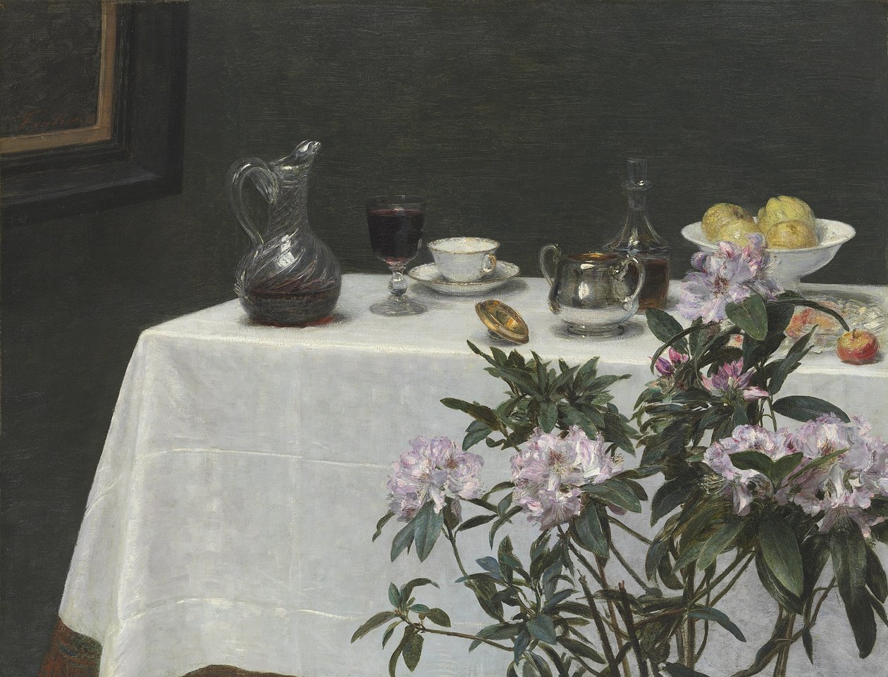 Asetelma: Pöydän kulma, 1873 tekijältä Ignace Henri Jean Fantin Latour