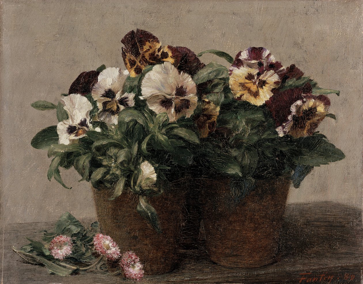 Orvokkien ja päivänkakkaraiden asetelma, 1889 tekijältä Ignace Henri Jean Fantin Latour