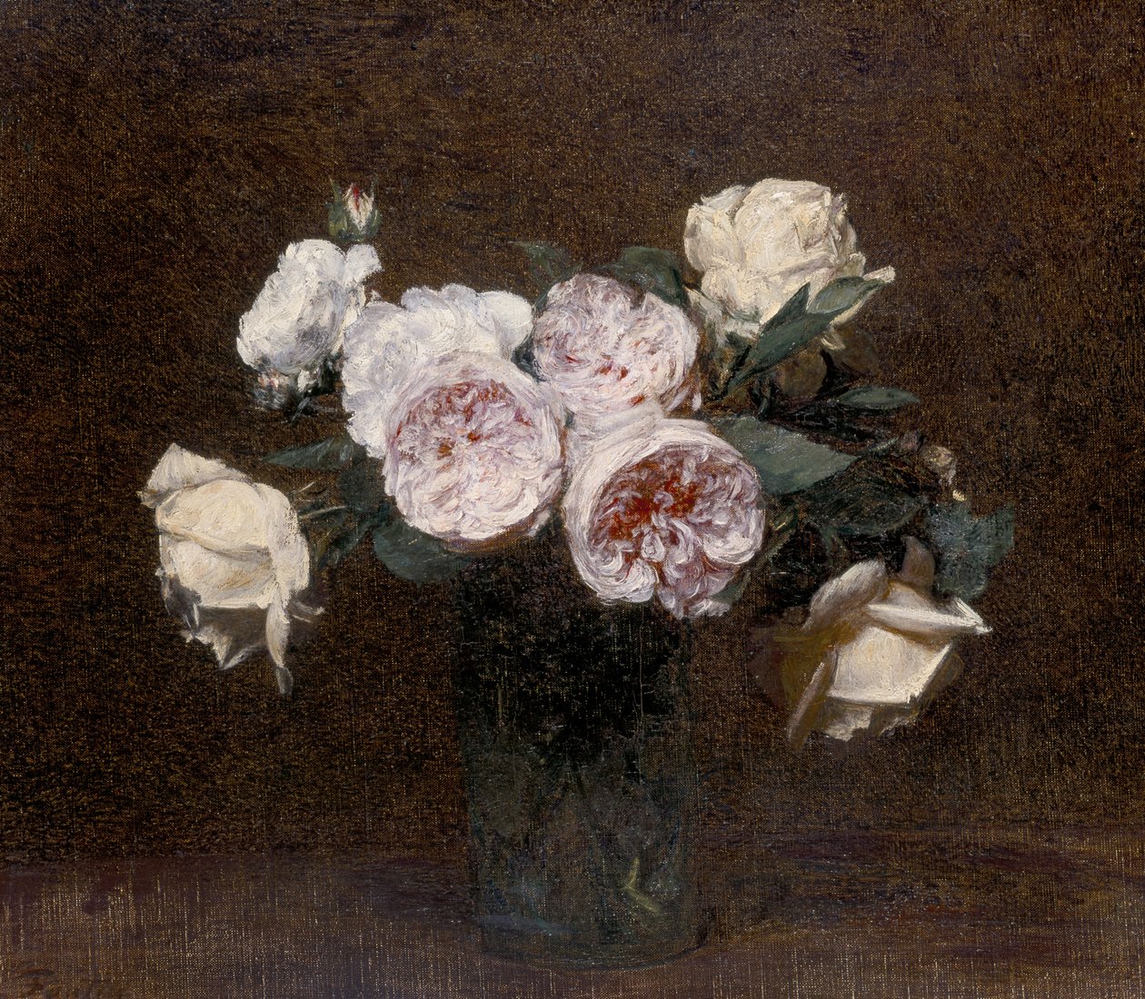 Asetelma: vaaleanpunaiset, valkoiset ja keltaiset ruusut, 1894 tekijältä Ignace Henri Jean Fantin Latour