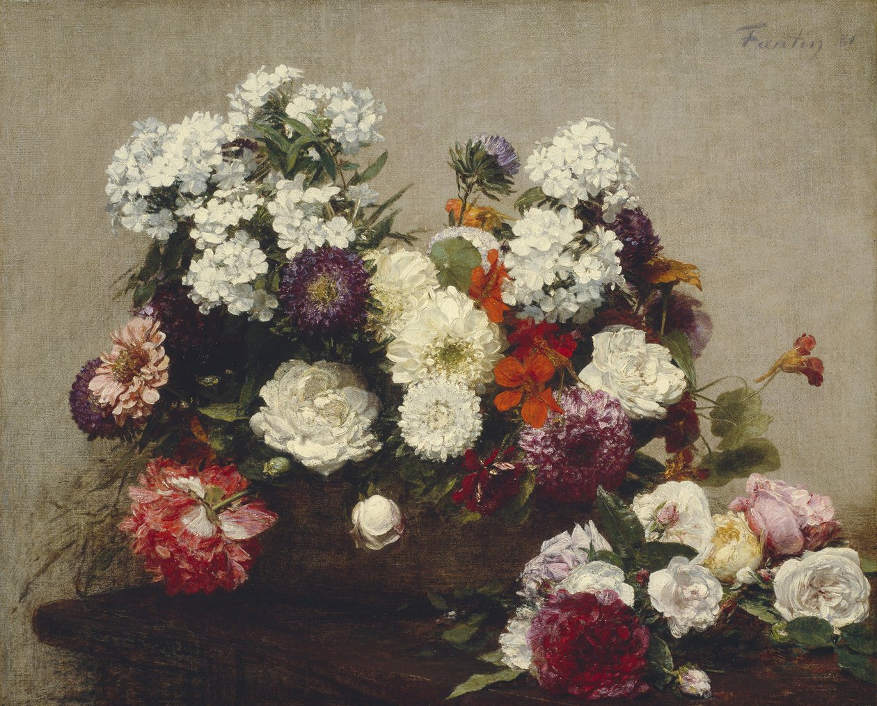 Asetelma kukkien kanssa, 1881 tekijältä Ignace Henri Jean Fantin Latour