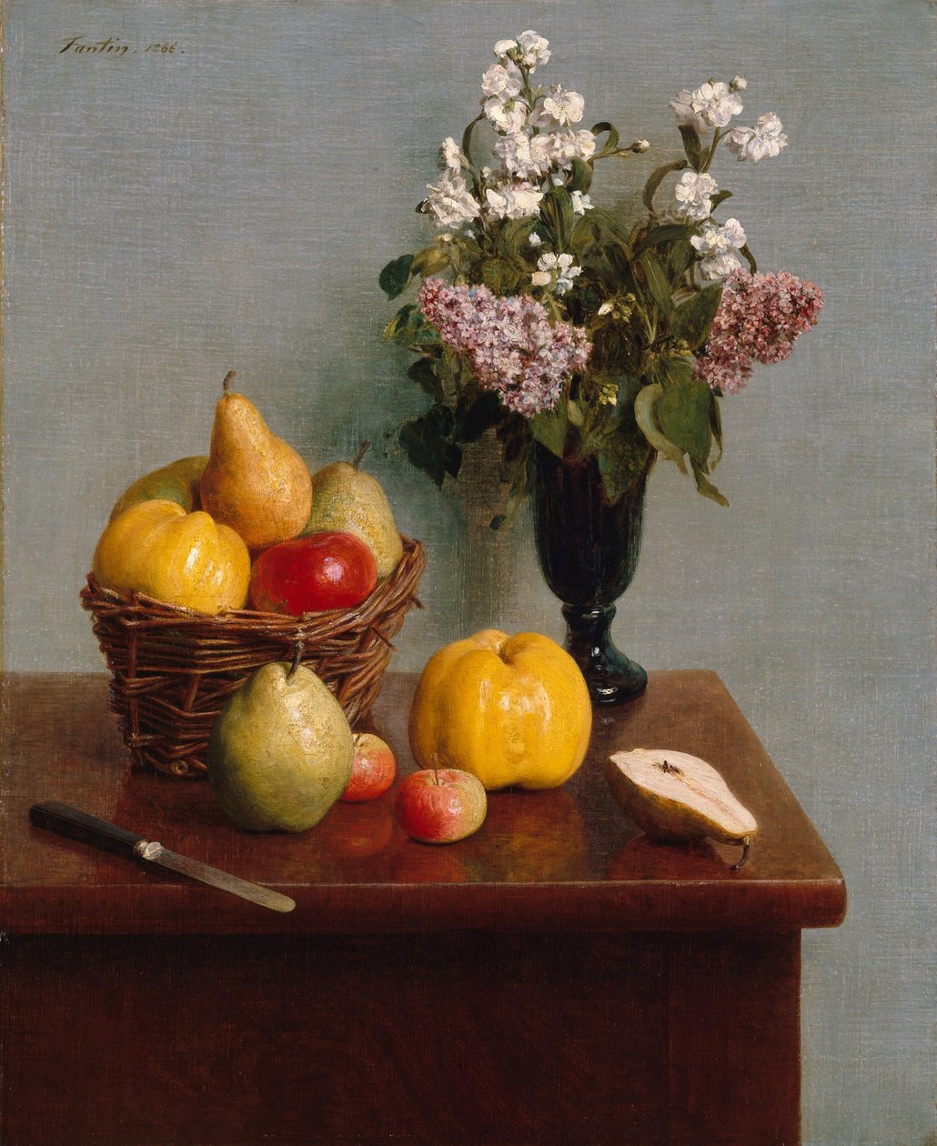 Kukkia ja hedelmiä sisältävä asetelma, 1866 tekijältä Ignace Henri Jean Fantin Latour