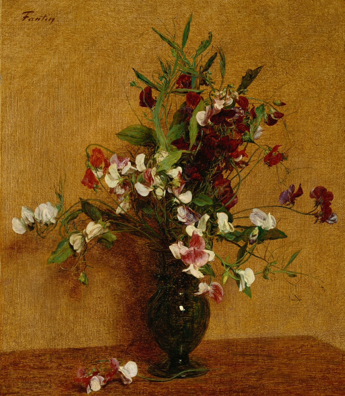 Makeat herneet; Sweet Peas, 1888 tekijältä Ignace Henri Jean Fantin Latour