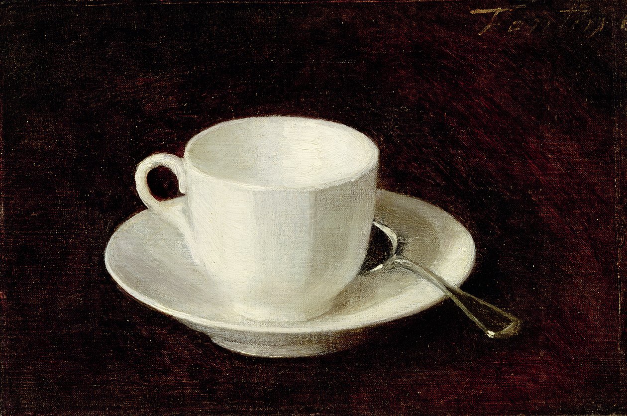 Valkoinen kuppi ja lautanen, 1864 tekijältä Ignace Henri Jean Fantin Latour