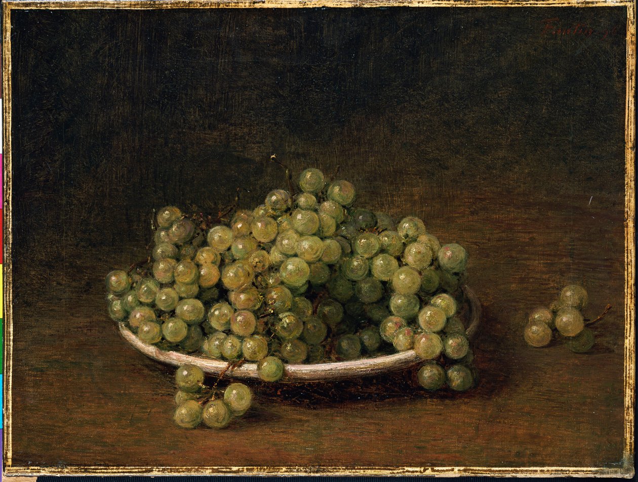 Valkoiset viinirypäleet lautasella tekijältä Ignace Henri Jean Fantin Latour