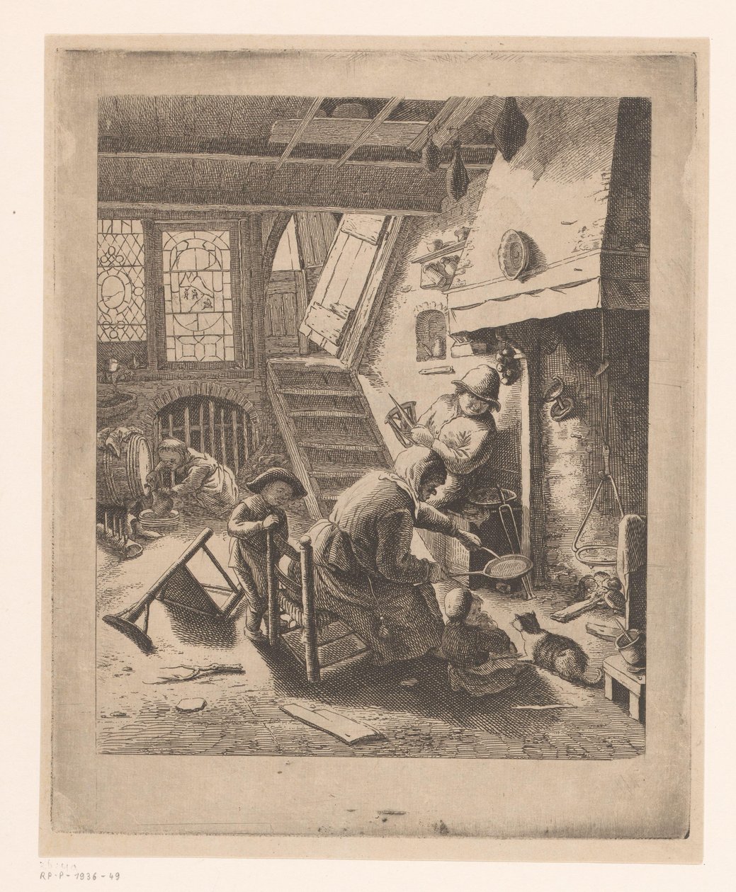 Pannukakkuleipuri aviomiehen ja lasten kanssa tekijältä Ignace Joseph de Claussin (attributed to)