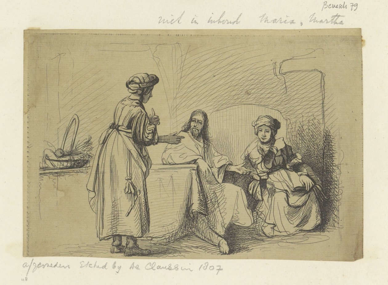 Christus bij Maria hahmona Martha Kokoelma kahdeksankymmentäviisi alkuperäistä vedosta (sarjan nimi) tekijältä Ignace Joseph de Claussin (possibly)