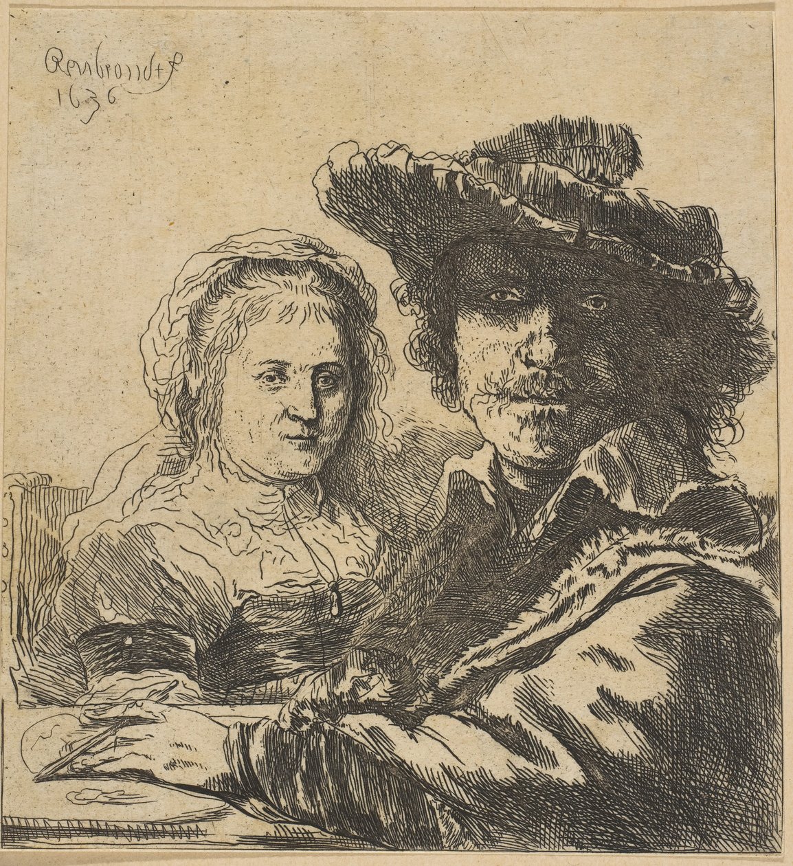 Rembrandt ja hänen vaimonsa kopio, 1786-1844. tekijältä Ignace Joseph de Claussin