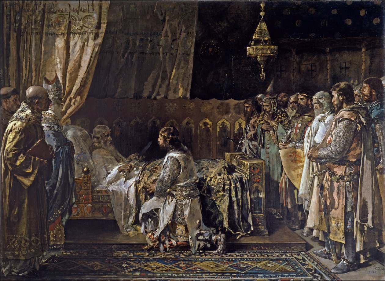 Kuningas James I Valloittaja antaa miekkansa pojalleen Pedrolle, 1881 tekijältä Ignacio Pinazo Camarlench