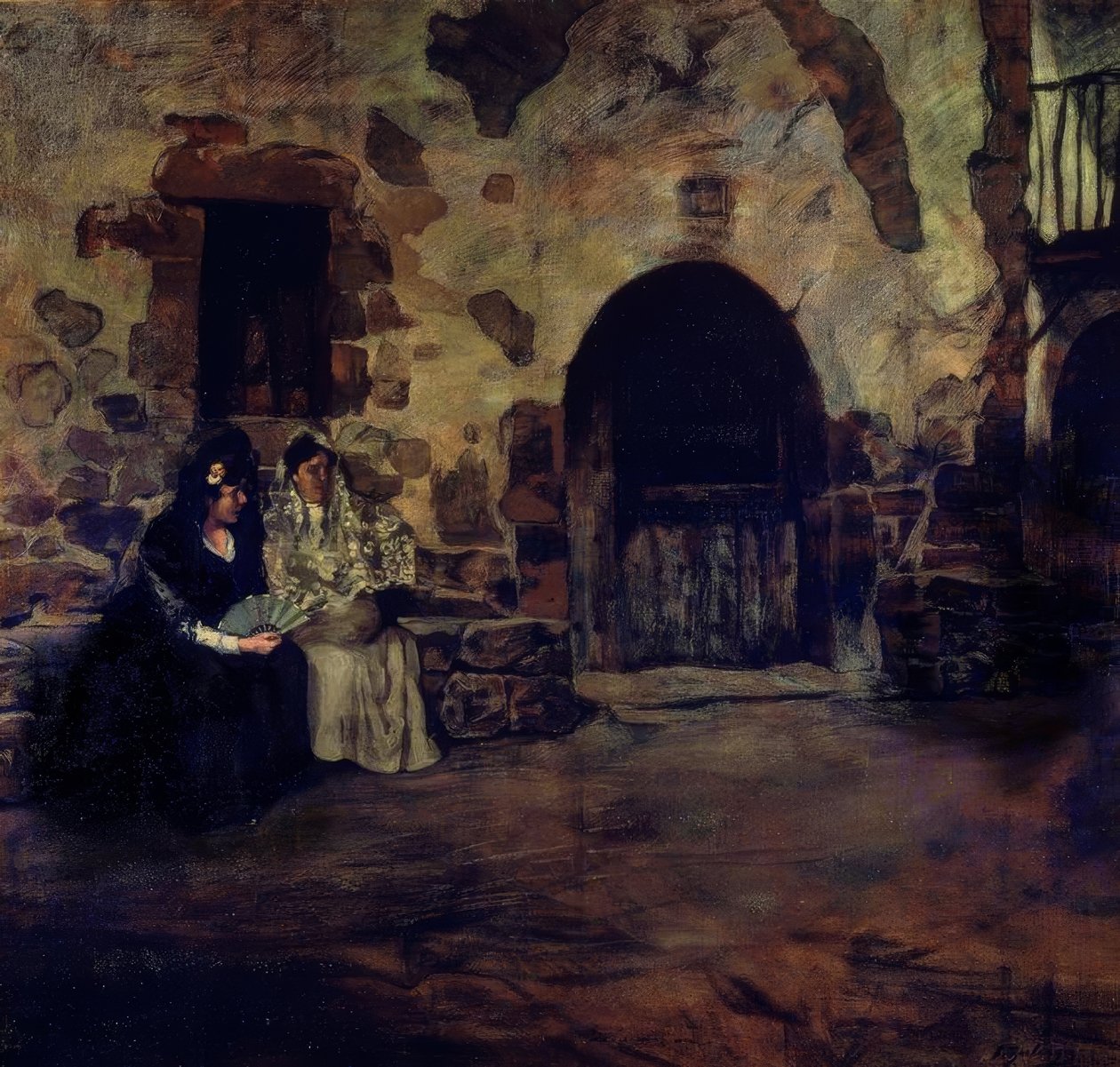 (DOS MUJERES CON MANTILLA Y ABANICO A LA PUERTA DE CASERIO) – SIGLO XX tekijältä Ignacio Zuloaga y Zabaleta