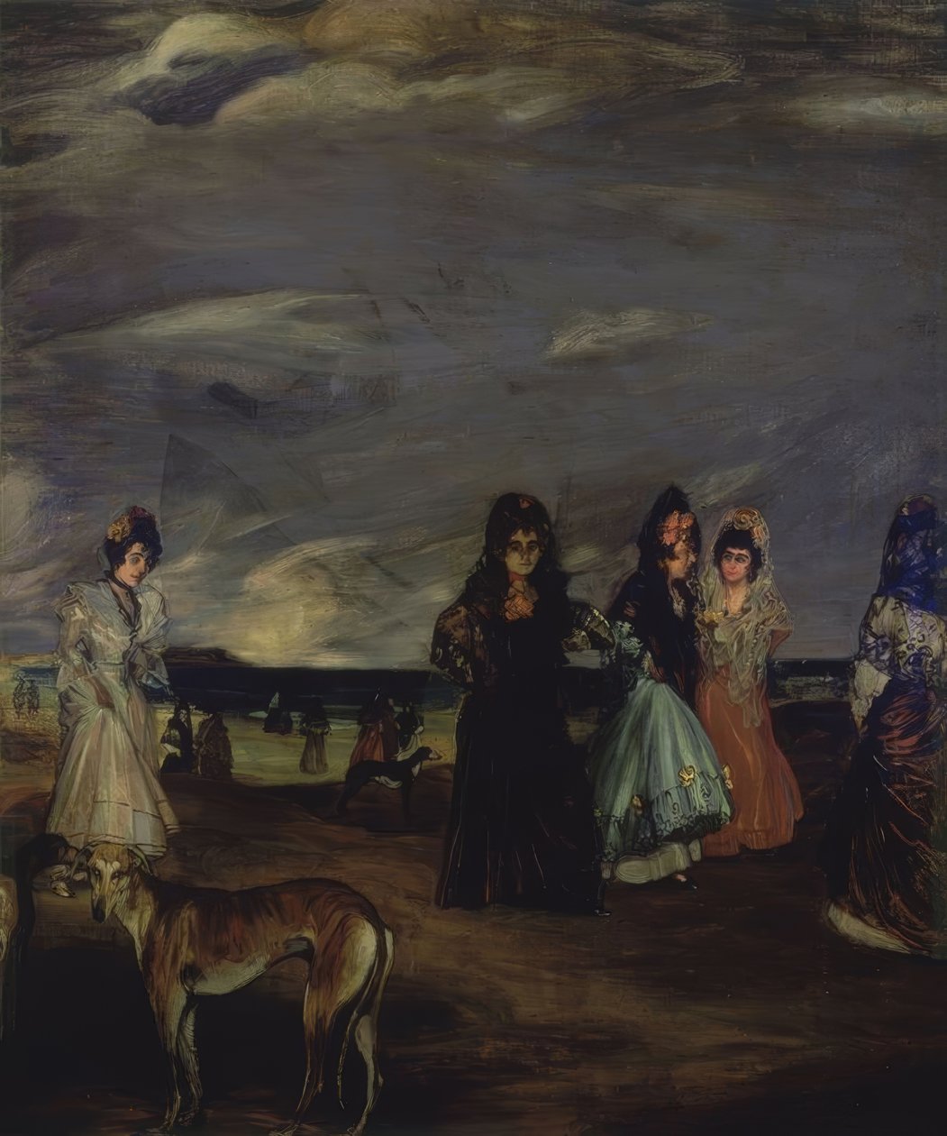 (MUJERES CON MANTILLAS Y PERRO EN PRIMER PLANO) – SIGLO XX tekijältä Ignacio Zuloaga y Zabaleta