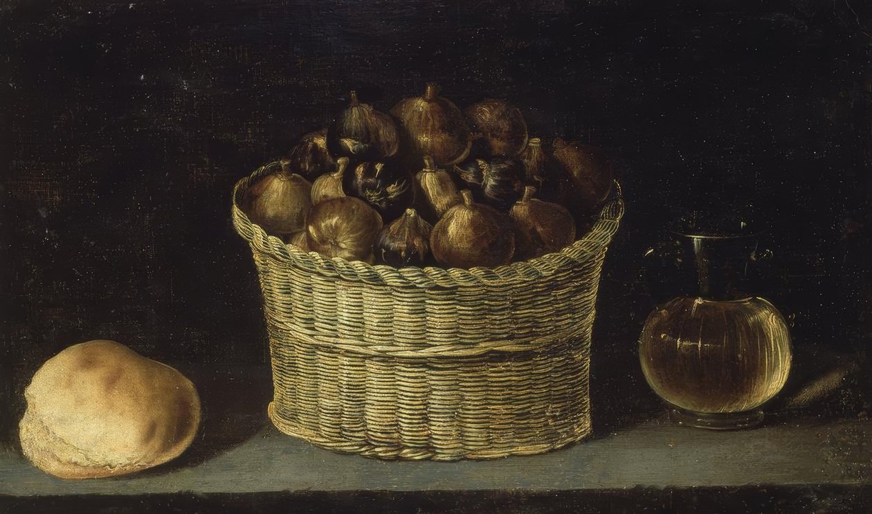 BODEGON (CESTA DE MIMBRE CON HIGOS, PAN Y JARRITA CON MIEL) – SIGLO XX tekijältä Ignacio Zuloaga y Zabaleta