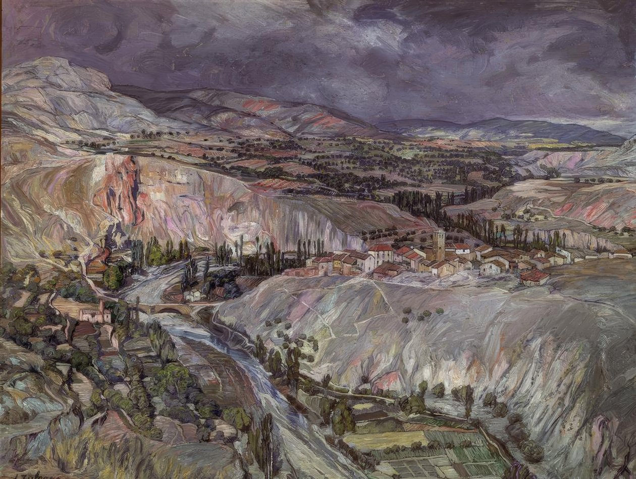 Maaseutu Navarrassa – 1900-luku – 75,5 × 09 cm – öljy kortille tekijältä Ignacio Zuloaga y Zabaleta