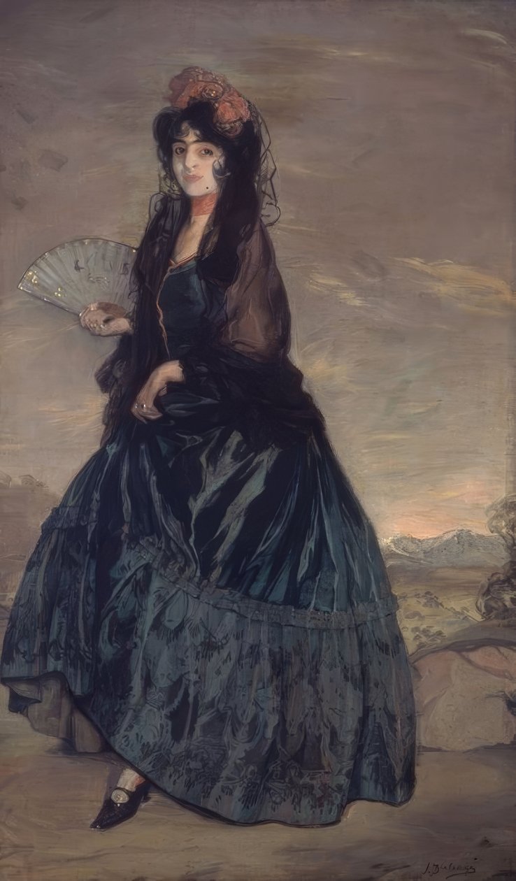 NAINEN PEITOSSA, KUKKALLA JA VIURIN KANSSA - KANGASÖLJY - 199 × 120,5 CM tekijältä Ignacio Zuloaga y Zabaleta