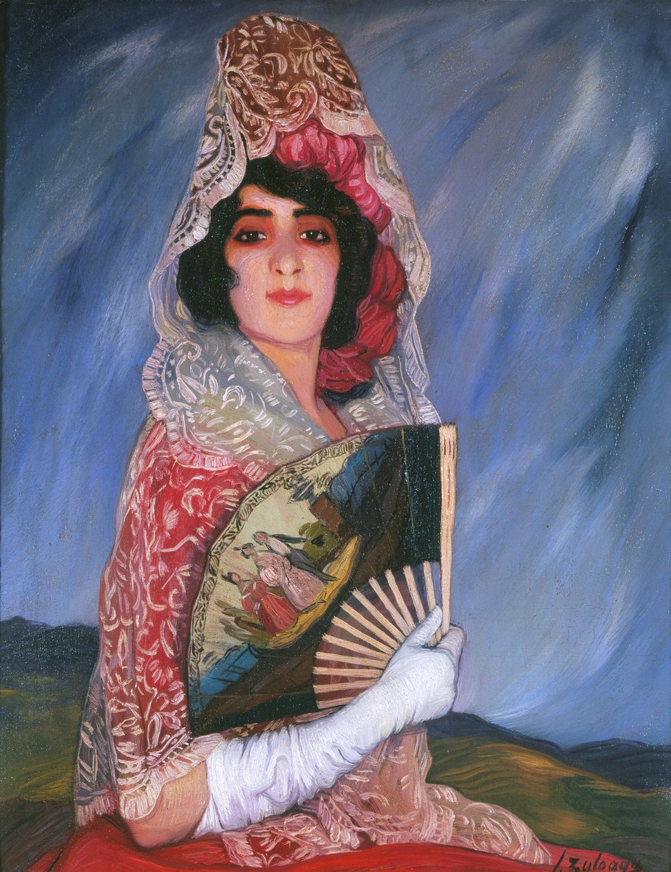 Serkkuni Cándica mantillalla, n. 1913. tekijältä Ignacio Zuloaga y Zabaleta
