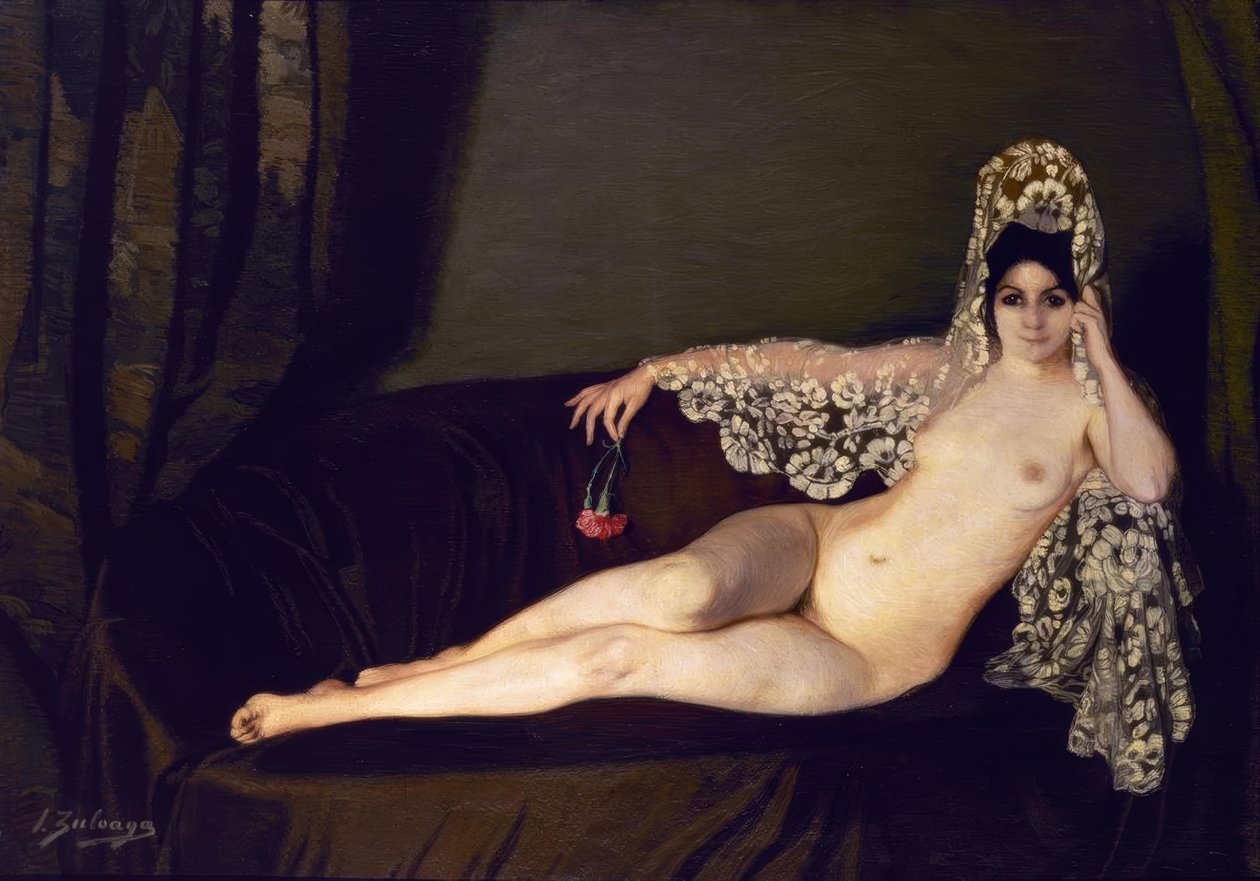 Alaston ja neilikan, 1915, Öljy kankaalle, 131 × 184 cm, AS00820 tekijältä Ignacio Zuloaga y Zabaleta