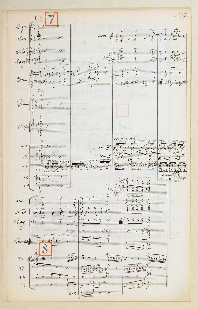 Igor Stravinskyn (1882-1971) Tulilintu -teoksen käsikirjoitettu partituuri ja supistettu orkesterisarja. tekijältä Igor Stravinsky