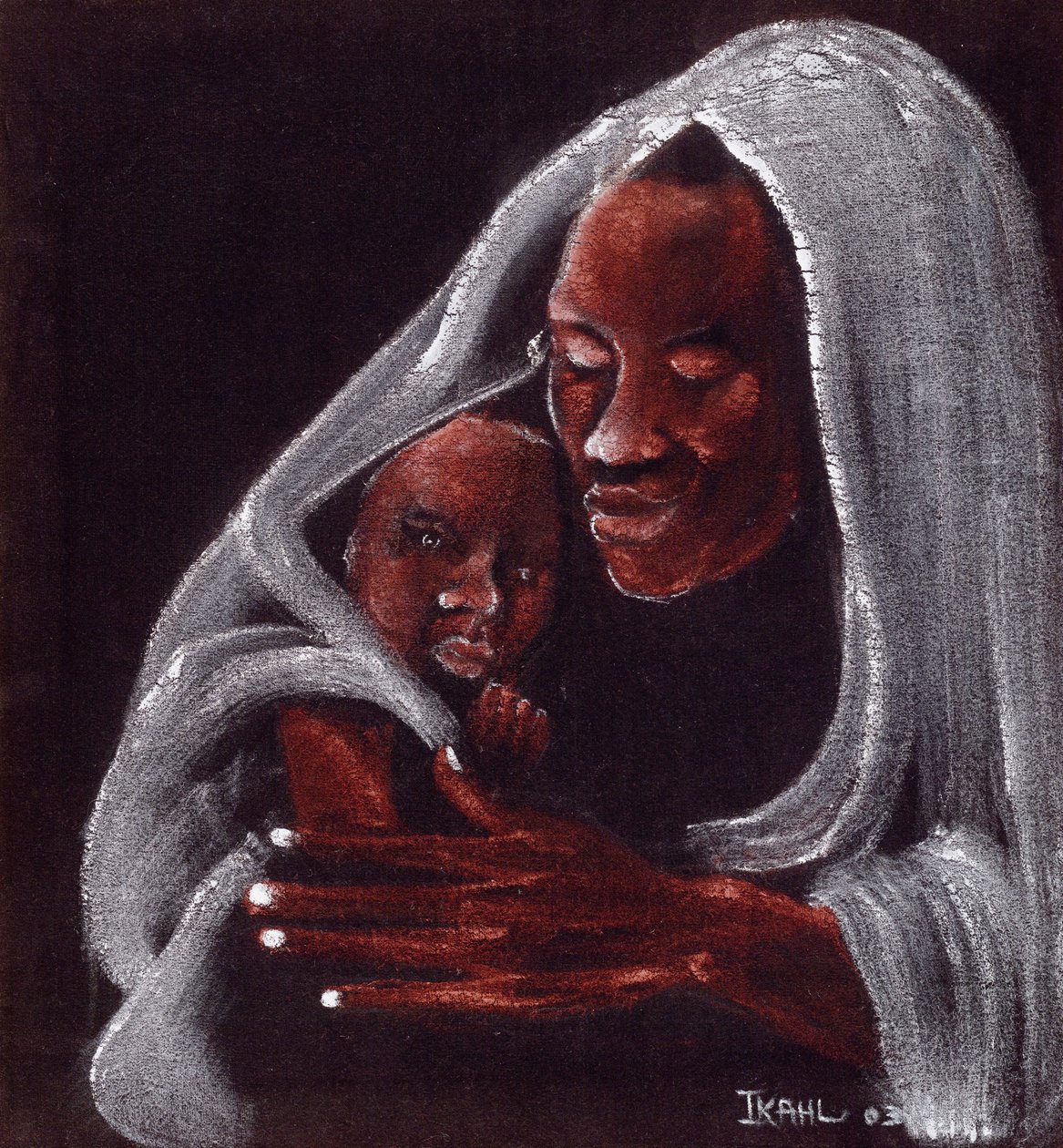 Isä ja poika, 2003 (öljy mokkanahalle) tekijältä Ikahl Beckford
