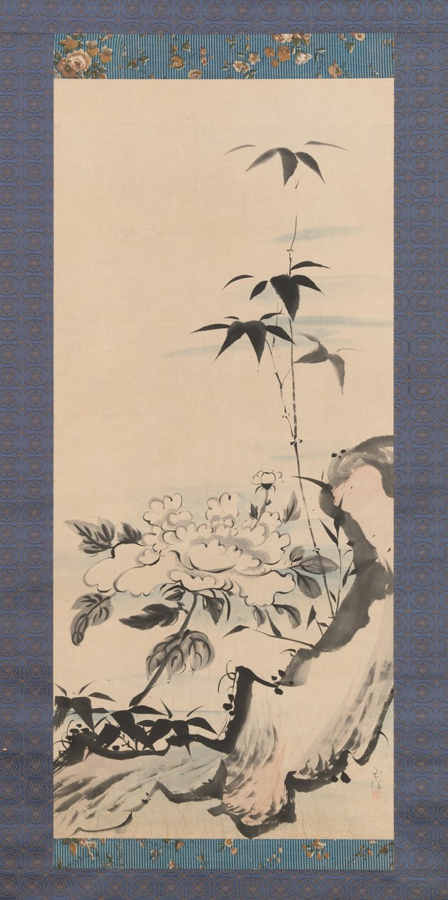 Pioni ja bambu, n. 1768. tekijältä Ike no Gyokuran