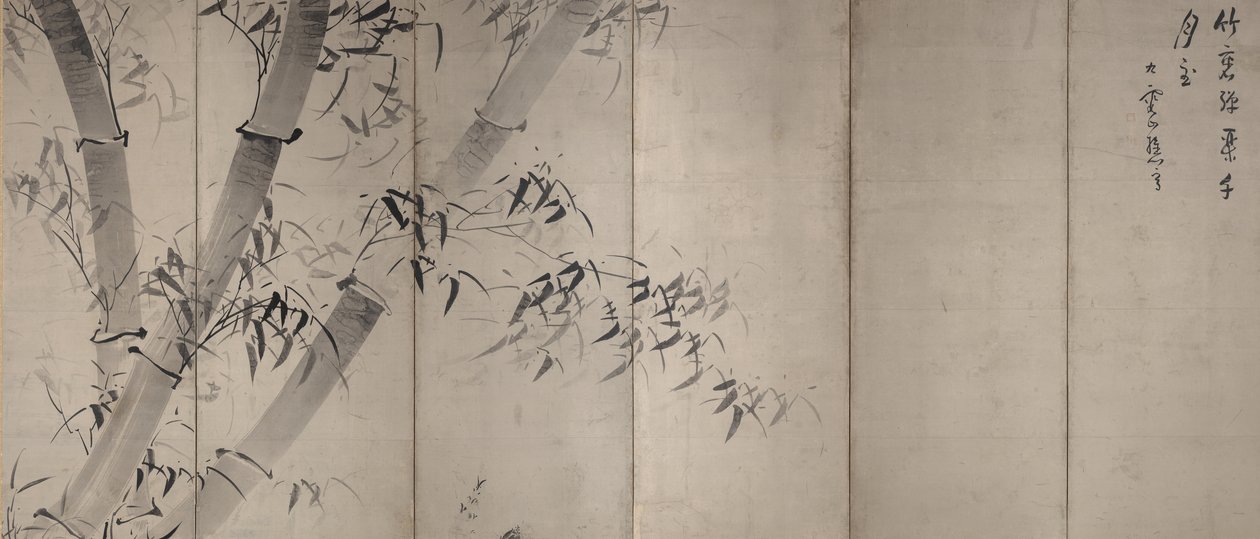 Moonlight Bamboo, kuuden paneelin taitettava näyttö, n. 1758–60 (muste paperille) tekijältä Ike no Taiga
